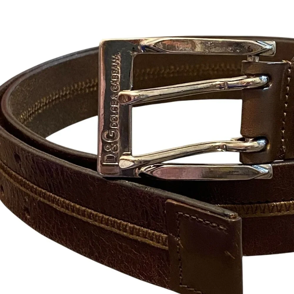 DOLCE &‎ GABBANA Italy Brown Leather Men’s Belt Double Holes